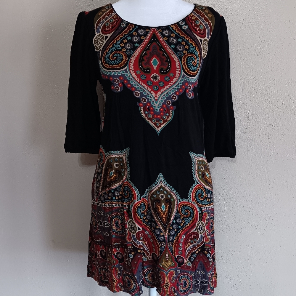 Western Boho Slip On Midi Dress Size Small Bohemian Mandala Summer Lightweight